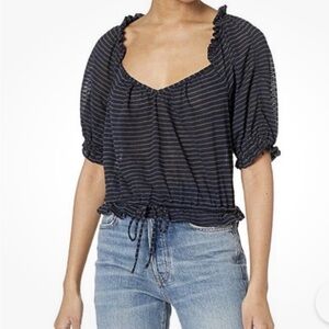 NWOT Free People Dorothy Striped Black Blouse